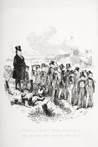 Mladí pánové doktora Blimbera, jak vypadali, když se bavili, ilustrace z „Dombeyho a syna“ od Charlese Dickense (1812-70) poprvé vydaná v roce 1848 od Hablot Knight Browne